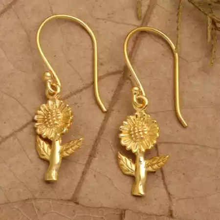 Flower Shape dangle earring, Brass with 22k gold plated, Wholesale jewelry